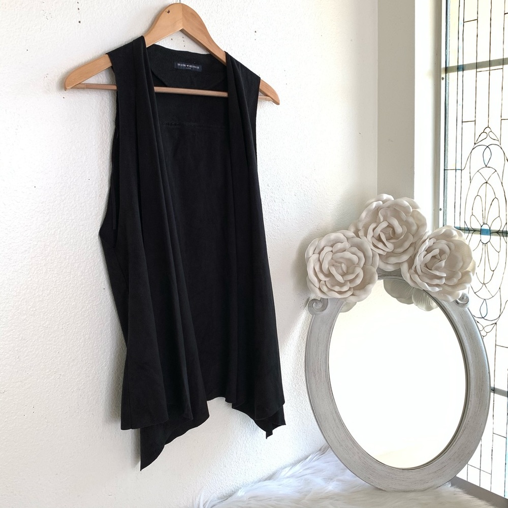 Brandy Melville Black Faux Suede Draped Vest
